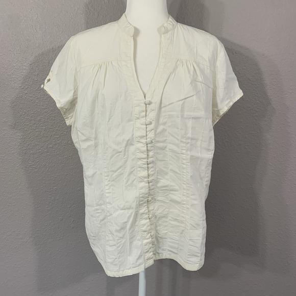 A.N.A. A New Approach Women's Ivory V-Neck Button Down Pleated S/S Top Sz 1X - Picture 1 of 11